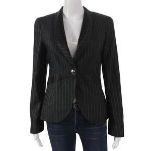 Not Available Womens Blazer Black Cashmere Pinstripe Button Long Sleeve Size 40